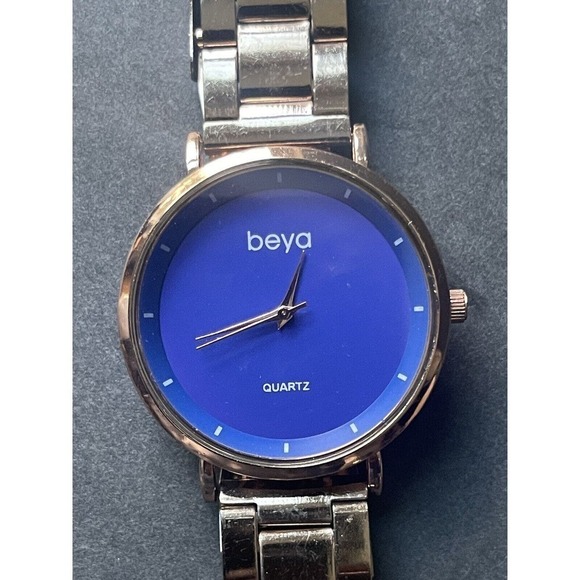 Beya Unisex Royal Blue Face Quartz Rose Gold Casual Workwear Dress Watch - Picture 2 of 6